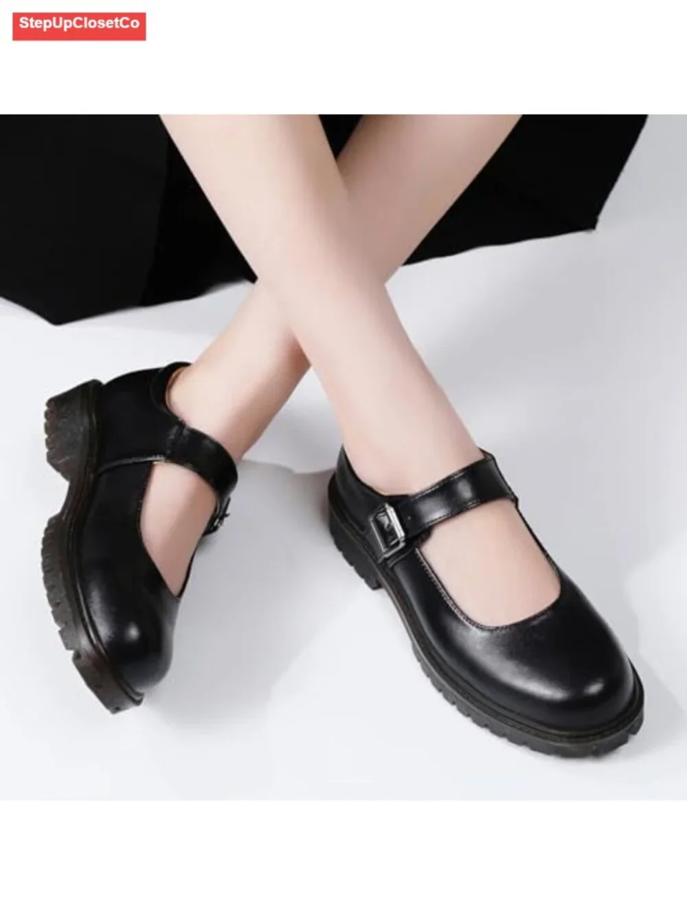 Women's Chunky Platform Mary Jane Flats with Memory Foam Insole